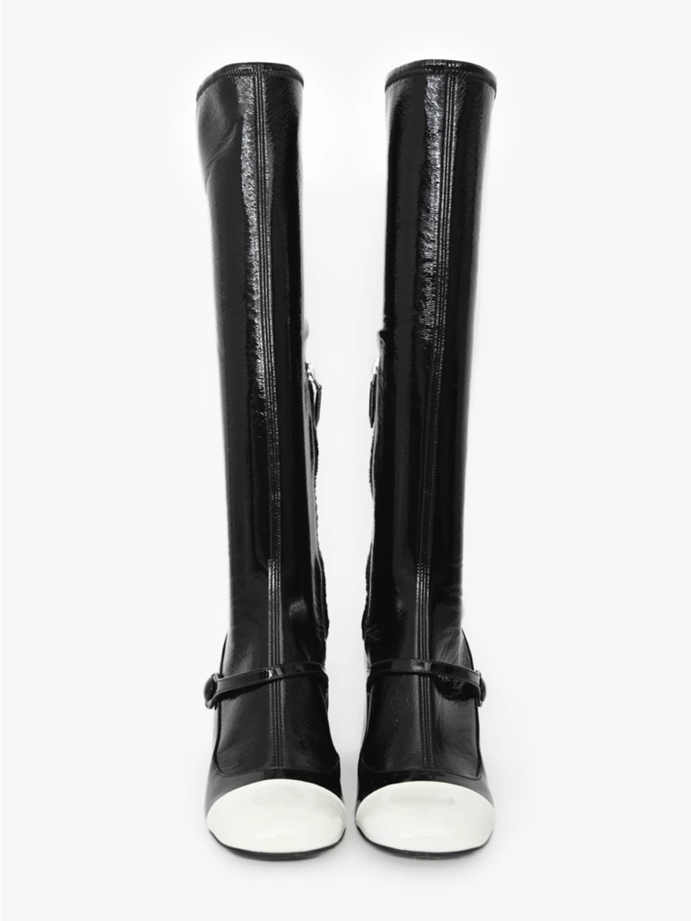 Miu Miu Black & White Patent Mary Jane Knee High Boots - Size 39 (NEW)